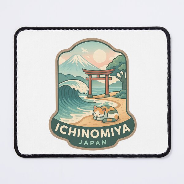 Item preview, Ichinomiya Japan Seaside Scene with Torii Gate and Cat designed and sold by Aryabek.
