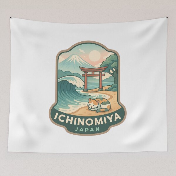 Item preview,  Ichinomiya Japan Seaside Scene with Torii Gate and Cat designed and sold by Aryabek.