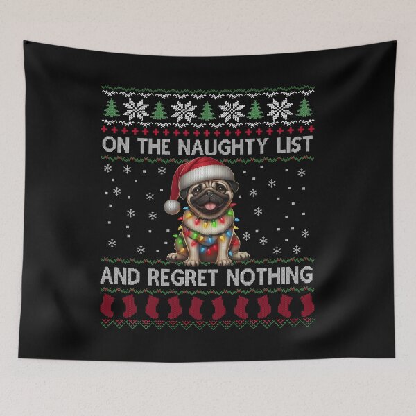 Item preview, Funny Pug Naughty List Christmas T-Shirt designed and sold by LarryMBrown.
