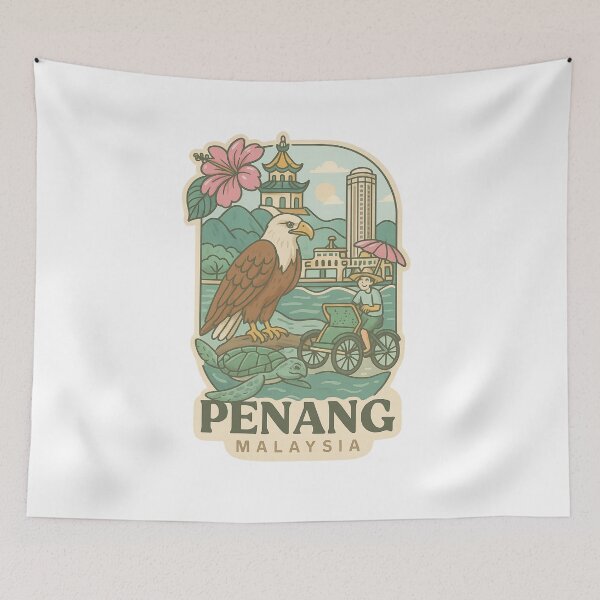Item preview,  Penang Malaysia Seaside Heritage with Eagle and Trishaw designed and sold by Aryabek.