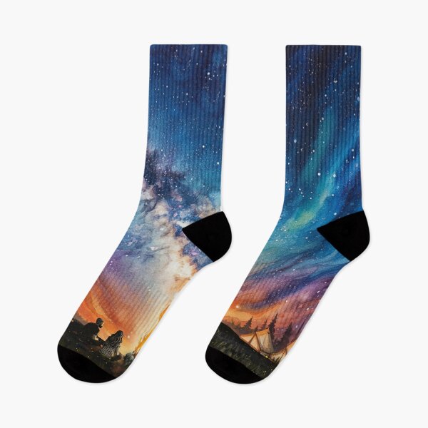Item preview, Starry Night Campfire – Watercolor Galaxy Landscape designed and sold by Grind107.