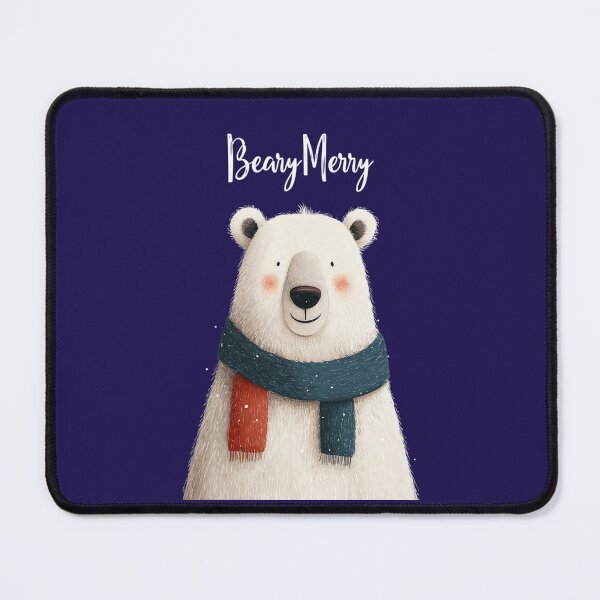 Item preview, Bear-y Merry – Cute Christmas bear with scarf and snowflakes designed and sold by Meiersbeste.