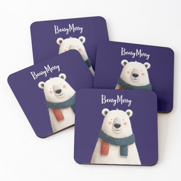 Item preview, Bear-y Merry – Cute Christmas bear with scarf and snowflakes designed and sold by Meiersbeste.