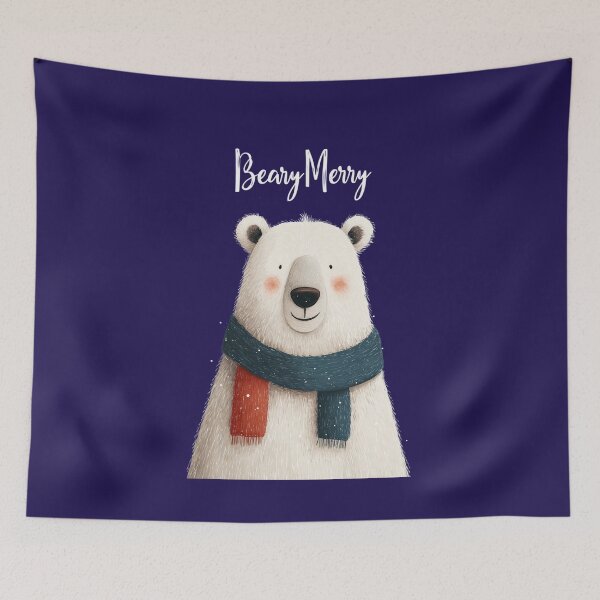 Item preview, Bear-y Merry – Cute Christmas bear with scarf and snowflakes designed and sold by Meiersbeste.
