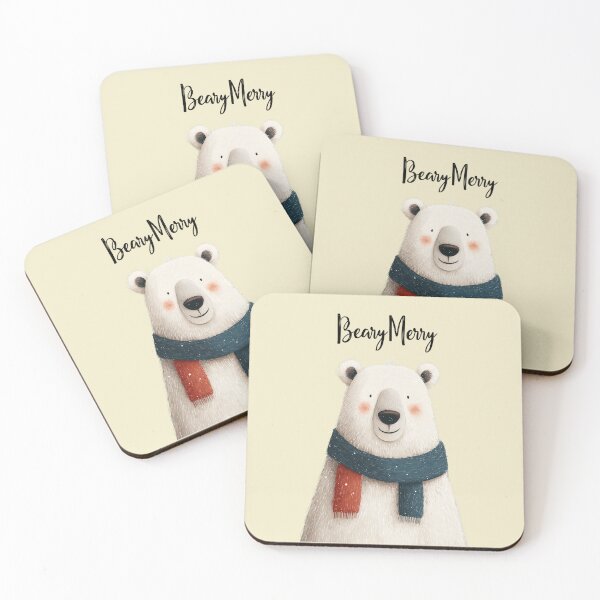 Item preview, Bear-y Merry – Cute Christmas bear with scarf and snowflakes for light-colored products designed and sold by Meiersbeste.