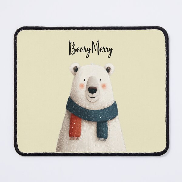 Item preview, Bear-y Merry – Cute Christmas bear with scarf and snowflakes for light-colored products designed and sold by Meiersbeste.