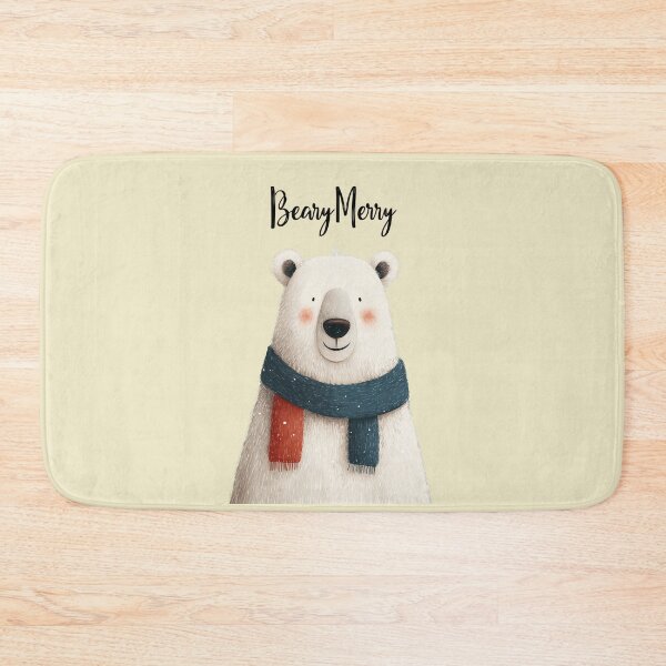 Item preview, Bear-y Merry – Cute Christmas bear with scarf and snowflakes for light-colored products designed and sold by Meiersbeste.