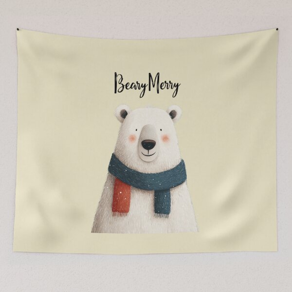 Item preview, Bear-y Merry – Cute Christmas bear with scarf and snowflakes for light-colored products designed and sold by Meiersbeste.