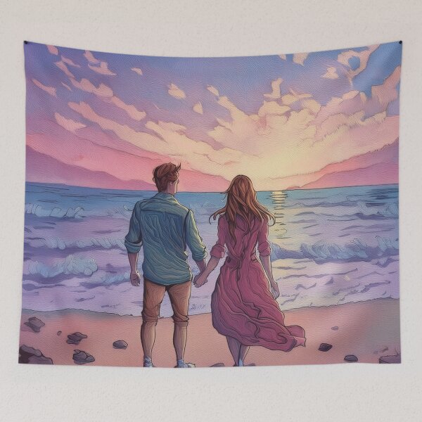 Item preview, Young couple in love looking at sunset designed and sold by Photopat.