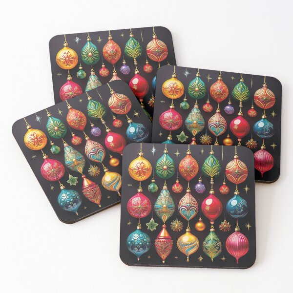 Item preview, Vintage colorful christmas decorations on black designed and sold by Photopat.