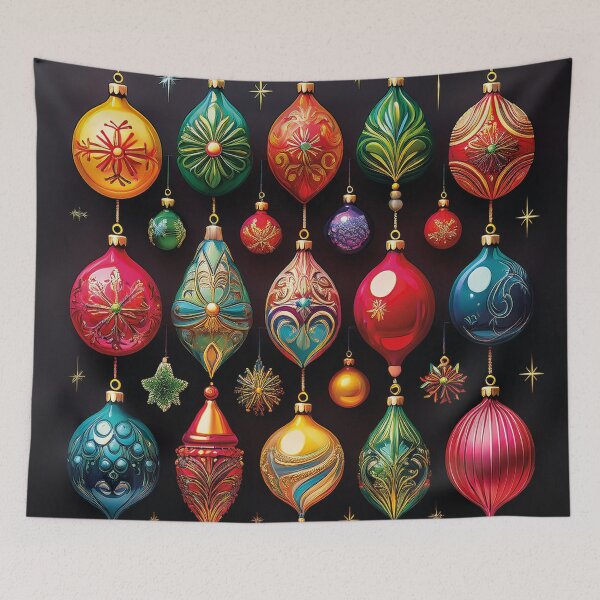 Item preview, Vintage colorful christmas decorations on black designed and sold by Photopat.