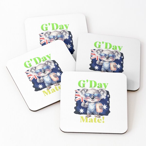 Item preview, G'Day Mate Koala with Flag & Beer - Funny Aussie Day Mascot designed and sold by ArtisticDesignsbyLinda.