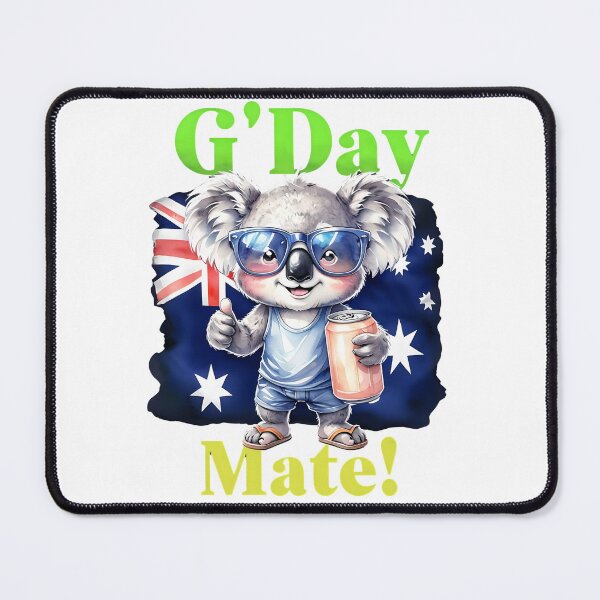 Item preview, G'Day Mate Koala with Flag & Beer - Funny Aussie Day Mascot designed and sold by ArtisticDesignsbyLinda.