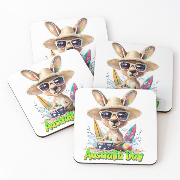 Item preview, Cheerful Kangaroo on Beach - Dynamic Australia Day Celebration designed and sold by ArtisticDesignsbyLinda.