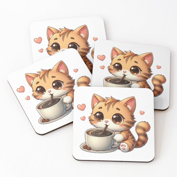 Item preview, Cute Coffee Kitty With Hearts – Kawaii Cat Drinking Coffee Cup designed and sold by Lulunza.