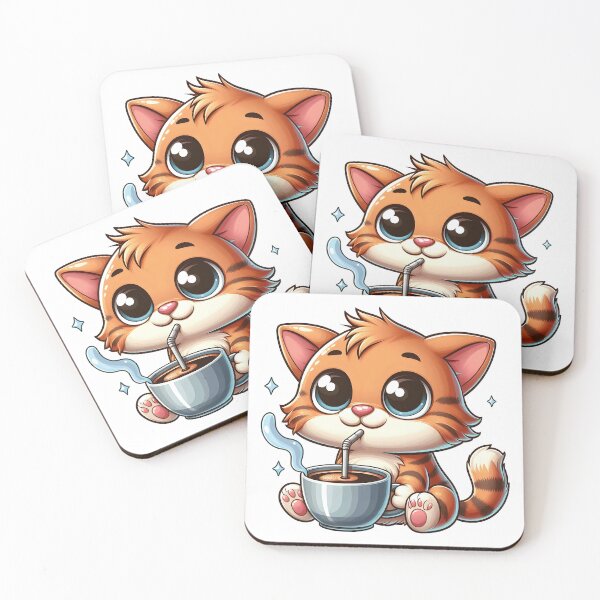 Item preview, Kawaii Coffee Cat With Straw – Cute Orange Kitty Latte Art designed and sold by Lulunza.