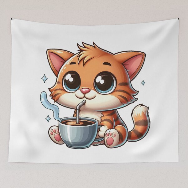 Item preview, Kawaii Coffee Cat With Straw – Cute Orange Kitty Latte Art designed and sold by Lulunza.