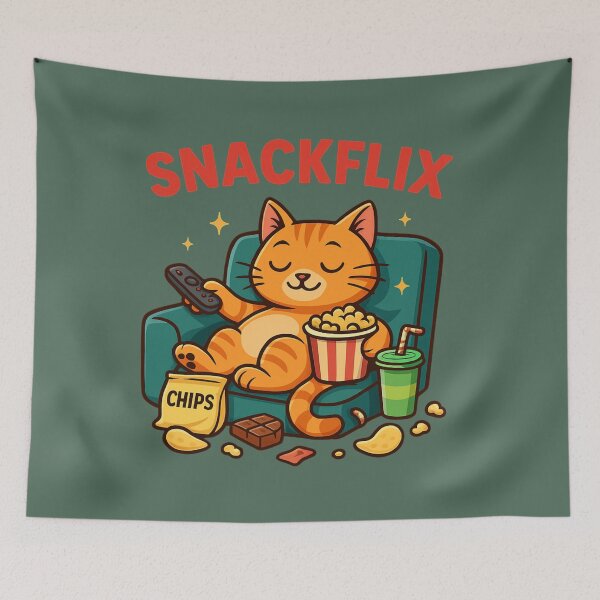 Item preview, Snackflix – Chilling Cat with Snacks & Remote designed and sold by MOAVE-Design.
