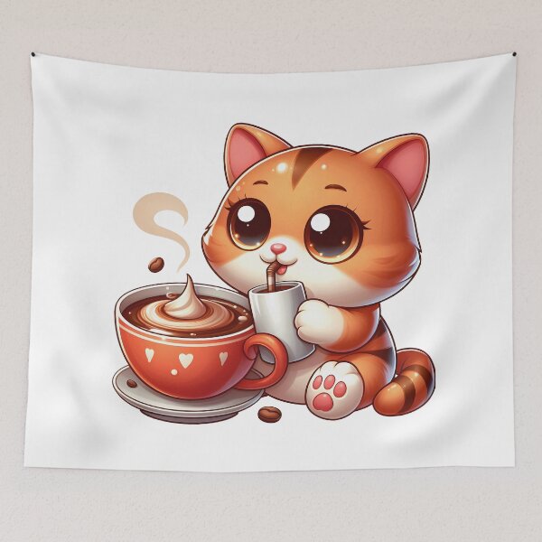 Item preview, Cute Cat With Creamy Coffee – Kawaii Coffee Lover Kitty designed and sold by Lulunza.