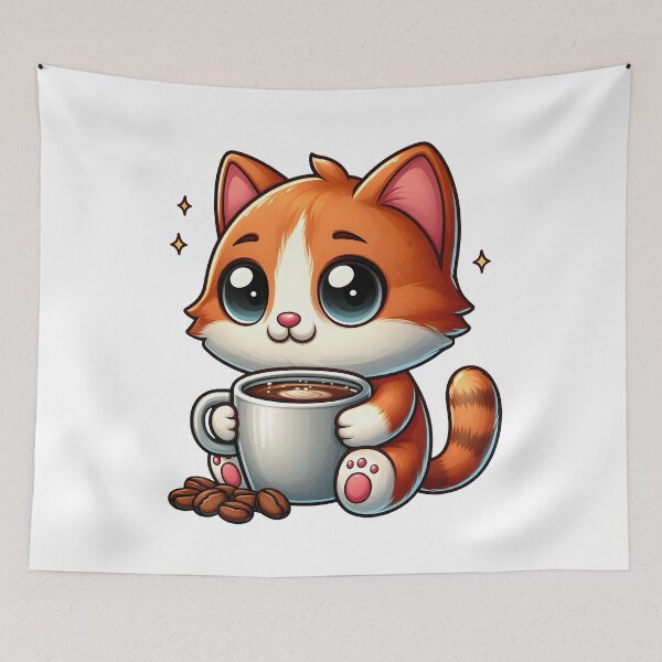Item preview, Cute Coffee Cat Holding Mug – Kawaii Kitty Café Vibes designed and sold by Lulunza.