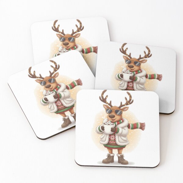 Item preview, Cool Reindeer in Christmas Sweater with Hot Cocoa and Sunglasses designed and sold by designwiss.