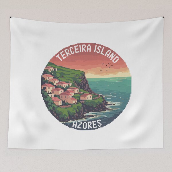 Item preview, Terceira Island Azores – Retro Pixel Cliffside Village & Ocean View designed and sold by CircinusStore.