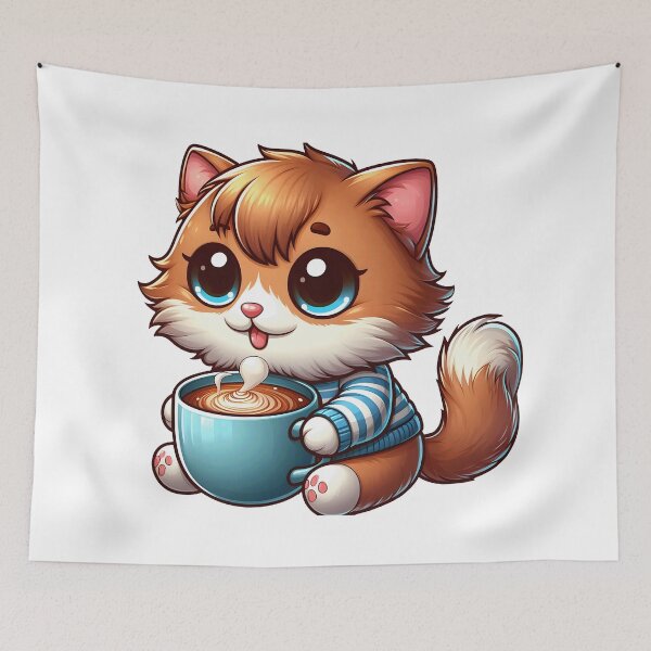 Item preview, Cozy Coffee Cat in Sweater – Cute Kawaii Latte Kitty designed and sold by Lulunza.