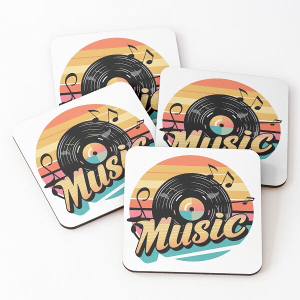 Item preview, Vintage t-shirt, at sunset with vinyl, retro style with grooves and notes, surrounded by vivid colors and text "Music" designed and sold by gulka8.