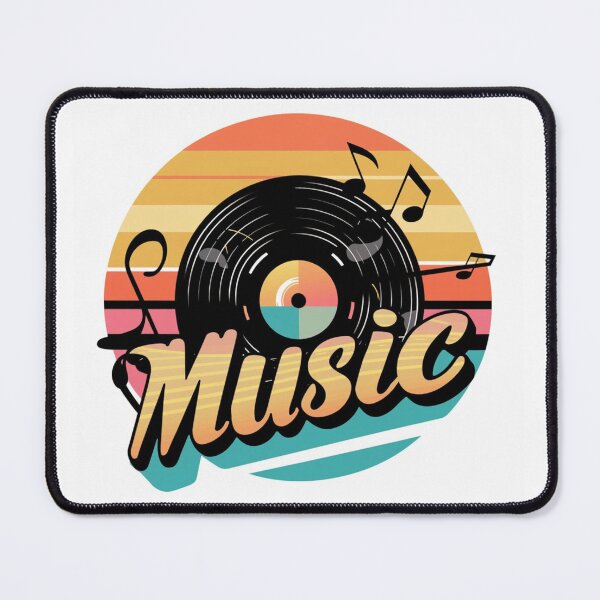 Item preview, Vintage t-shirt, at sunset with vinyl, retro style with grooves and notes, surrounded by vivid colors and text "Music" designed and sold by gulka8.