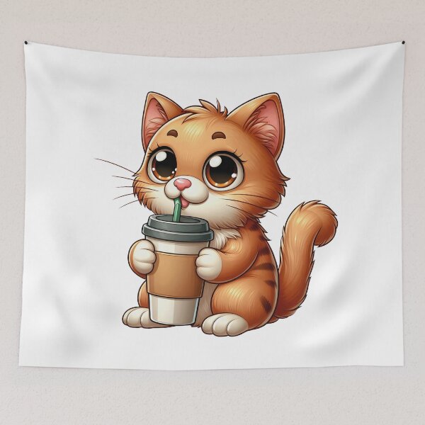 Item preview, Cute Cat With Takeaway Coffee – Kawaii Coffee Lover Kitty designed and sold by Lulunza.