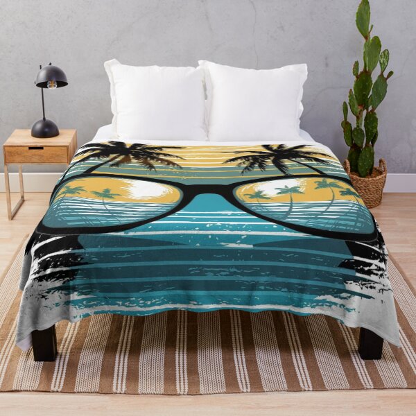 Item preview, T-shirt design ,Design of a pair of sunglasses, with reflection of sunny beach, palm trees and waves, vivid color palette with shades designed and sold by gulka8.