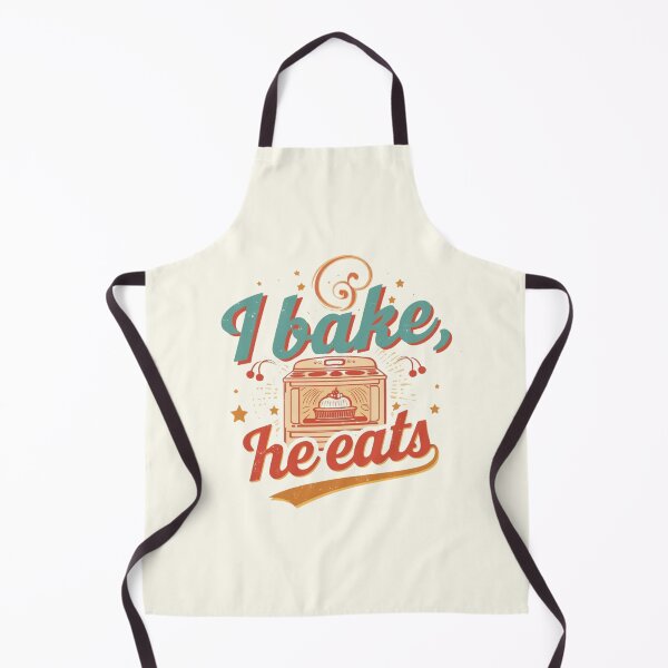Item preview, I Bake, He Eats – Retro Kitchen Quote designed and sold by SoftgroveStudio.