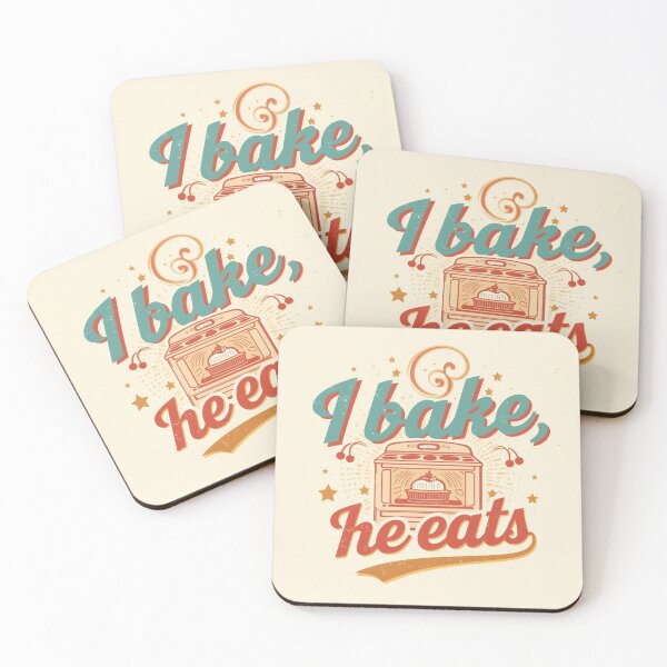 Item preview, I Bake, He Eats – Retro Kitchen Quote designed and sold by SoftgroveStudio.