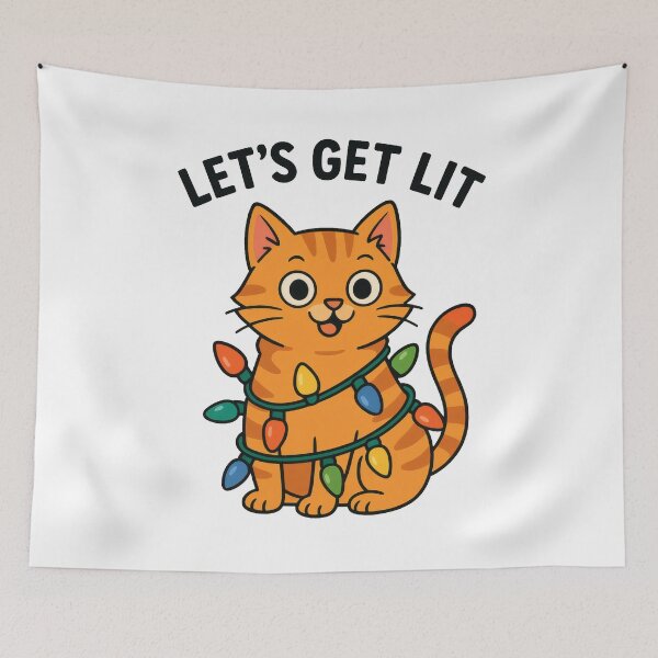 Item preview, Let’s Get Lit – Funny Christmas Cat with Lights designed and sold by Ombrya.