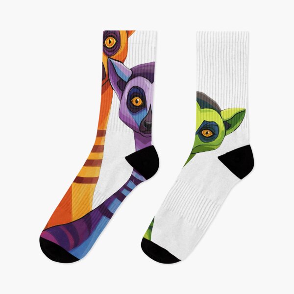 Item preview, Colorful Lemur Trio – Vibrant Abstract Animal Art Print designed and sold by R-B-Colors.