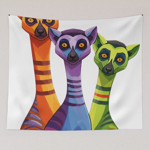 Item preview, Colorful Lemur Trio – Vibrant Abstract Animal Art Print designed and sold by R-B-Colors.