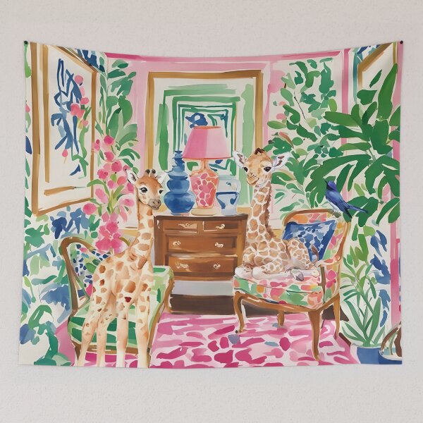 Item preview, Matisse inspired baby giraffes in preppy room designed and sold by SophieClimaArt.