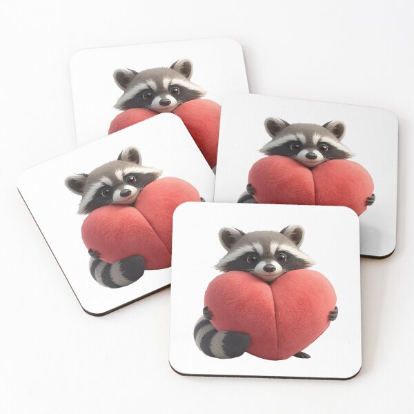 Item preview, Cute Raccoon Hugging a Big Heart Pillow designed and sold by raccoonmerch.