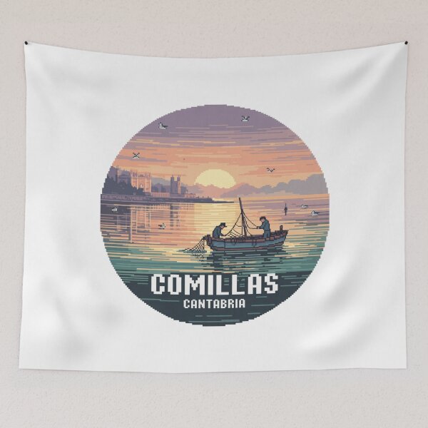 Item preview, Comillas Cantabria Sunset Fishermen Pixel Art designed and sold by CircinusStore.