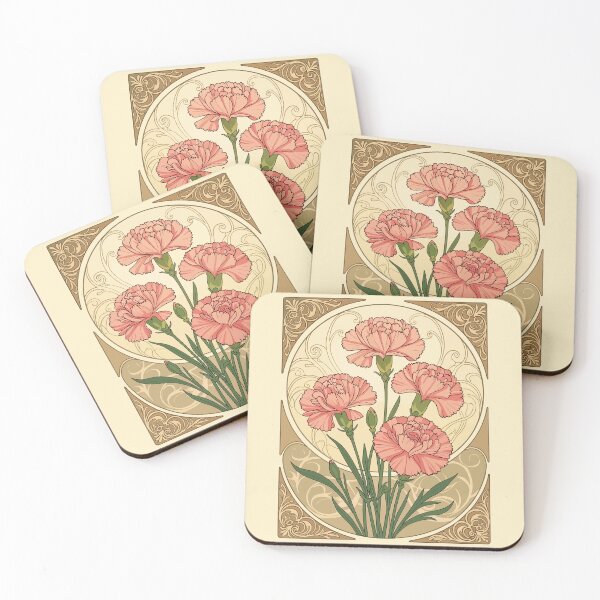 Item preview, January Birthday Pink Carnation Flowers Art Nouveau Style designed and sold by taiche.