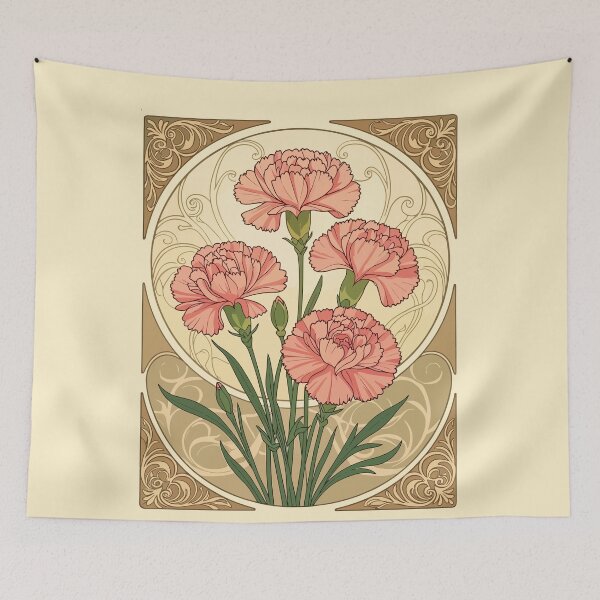 Item preview, January Birthday Pink Carnation Flowers Art Nouveau Style designed and sold by taiche.