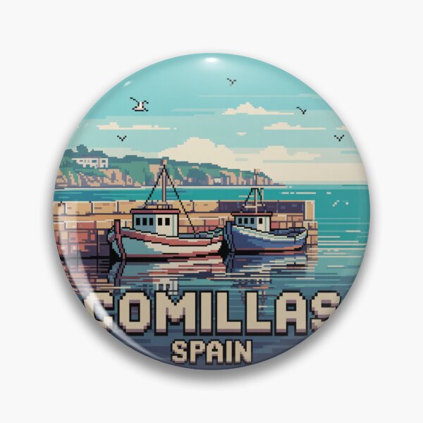 Item preview, Comillas Spain Fishing Boats Pixel Art Coastline designed and sold by CircinusStore.