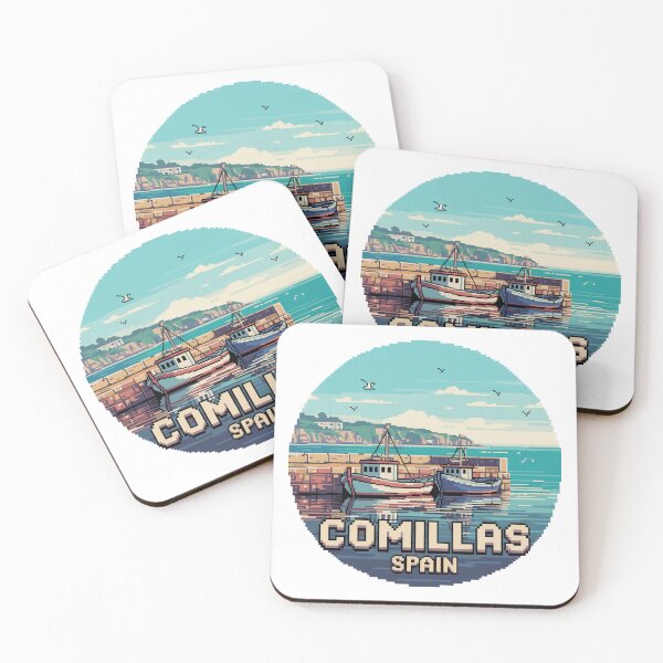 Item preview, Comillas Spain Fishing Boats Pixel Art Coastline designed and sold by CircinusStore.