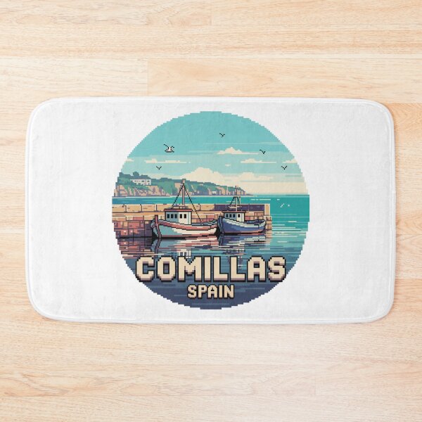 Item preview, Comillas Spain Fishing Boats Pixel Art Coastline designed and sold by CircinusStore.