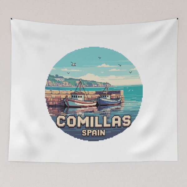Item preview, Comillas Spain Fishing Boats Pixel Art Coastline designed and sold by CircinusStore.