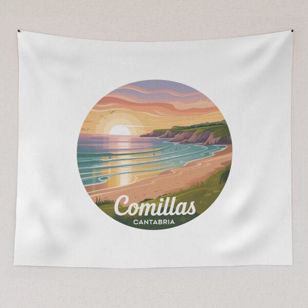 Item preview, Comillas Cantabria Sunset Beach Art – Coastal Landscape Illustration designed and sold by CircinusStore.