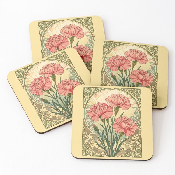 Item preview, January Birthday Pink Carnations Art Nouveau Style designed and sold by taiche.