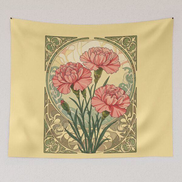 Item preview, January Birthday Pink Carnations Art Nouveau Style designed and sold by taiche.
