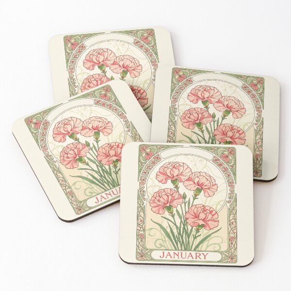 Item preview, January Birthday Pink Dianthus Art Nouveau Style designed and sold by taiche.