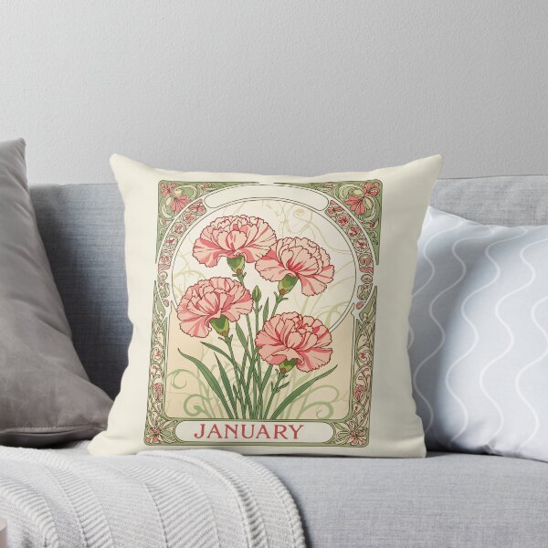 Item preview, January Birthday Pink Dianthus Art Nouveau Style designed and sold by taiche.